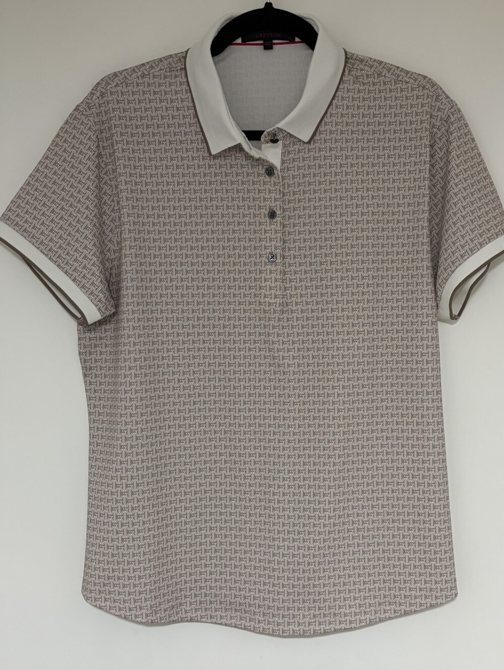 Greyson Women's Beige Patterned Polo Shirt with White Collar XL (NWOT)